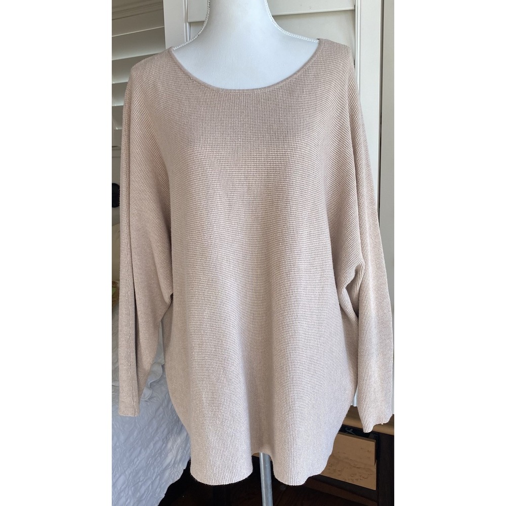 Cyrus Sweater Dolman‎ Sleeves Boat Neck Women 1X Waffle Knit Oatmeal Tan Classic